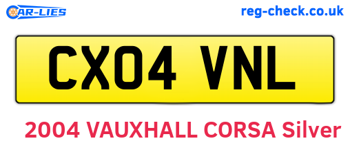 CX04VNL are the vehicle registration plates.