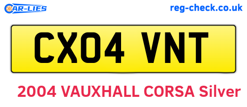CX04VNT are the vehicle registration plates.