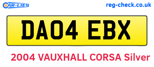 DA04EBX are the vehicle registration plates.