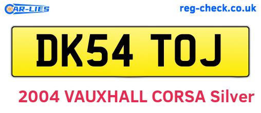 DK54TOJ are the vehicle registration plates.
