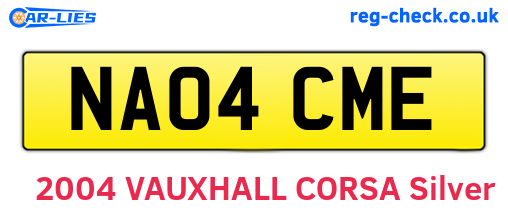 NA04CME are the vehicle registration plates.