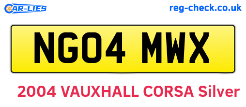 NG04MWX are the vehicle registration plates.