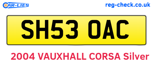SH53OAC are the vehicle registration plates.