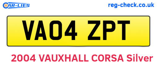 VA04ZPT are the vehicle registration plates.