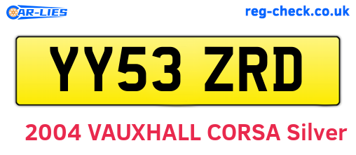 YY53ZRD are the vehicle registration plates.