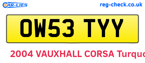 OW53TYY are the vehicle registration plates.