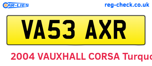 VA53AXR are the vehicle registration plates.