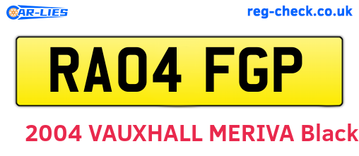 RA04FGP are the vehicle registration plates.