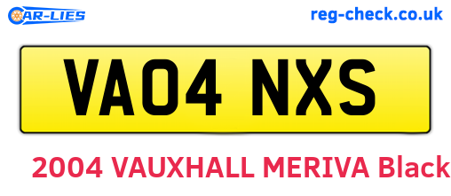 VA04NXS are the vehicle registration plates.