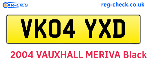 VK04YXD are the vehicle registration plates.