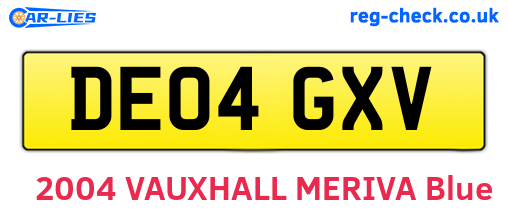 DE04GXV are the vehicle registration plates.