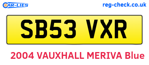 SB53VXR are the vehicle registration plates.