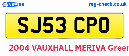 SJ53CPO are the vehicle registration plates.