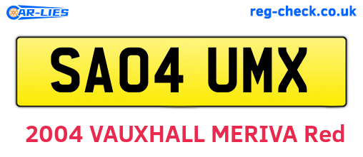 SA04UMX are the vehicle registration plates.