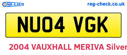 NU04VGK are the vehicle registration plates.