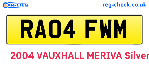 RA04FWM are the vehicle registration plates.