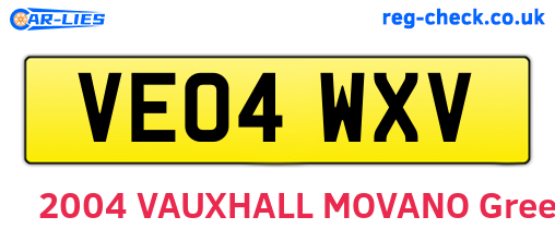 VE04WXV are the vehicle registration plates.