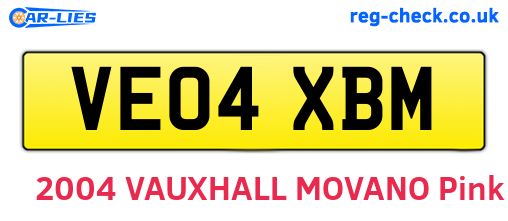 VE04XBM are the vehicle registration plates.