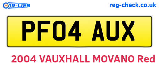 PF04AUX are the vehicle registration plates.