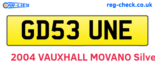 GD53UNE are the vehicle registration plates.