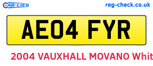 AE04FYR are the vehicle registration plates.