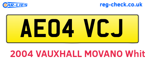 AE04VCJ are the vehicle registration plates.