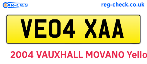 VE04XAA are the vehicle registration plates.