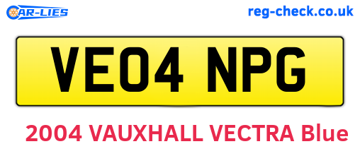 VE04NPG are the vehicle registration plates.