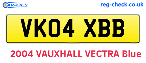 VK04XBB are the vehicle registration plates.