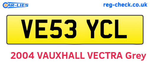 VE53YCL are the vehicle registration plates.