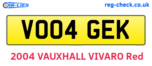 VO04GEK are the vehicle registration plates.