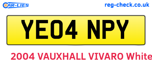 YE04NPY are the vehicle registration plates.