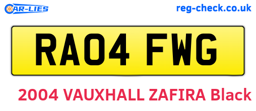 RA04FWG are the vehicle registration plates.