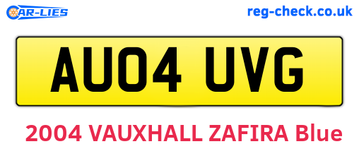 AU04UVG are the vehicle registration plates.