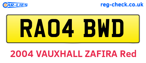 RA04BWD are the vehicle registration plates.