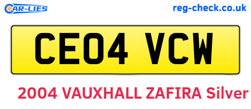 CE04VCW are the vehicle registration plates.