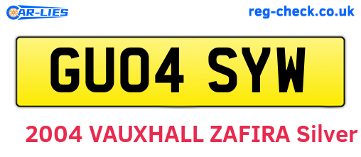 GU04SYW are the vehicle registration plates.