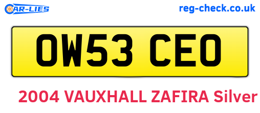 OW53CEO are the vehicle registration plates.