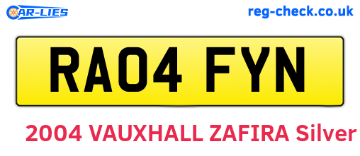 RA04FYN are the vehicle registration plates.