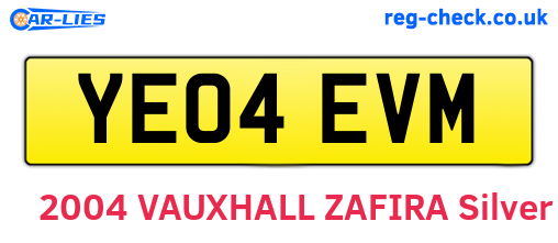 YE04EVM are the vehicle registration plates.
