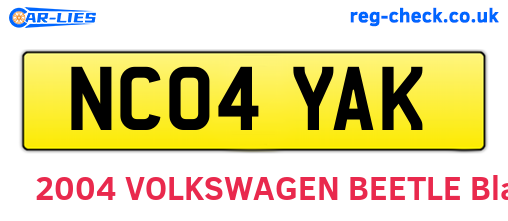 NC04YAK are the vehicle registration plates.