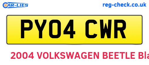 PY04CWR are the vehicle registration plates.