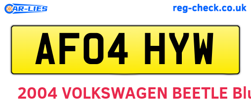 AF04HYW are the vehicle registration plates.