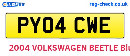 PY04CWE are the vehicle registration plates.