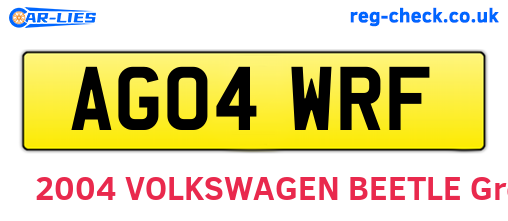 AG04WRF are the vehicle registration plates.