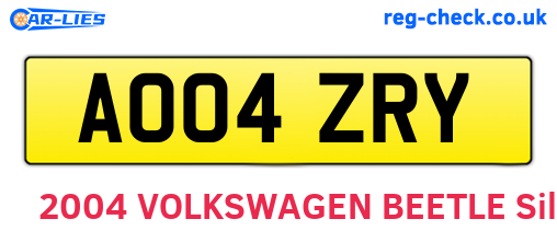 AO04ZRY are the vehicle registration plates.