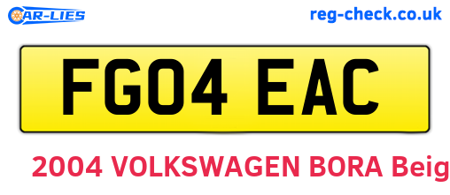 FG04EAC are the vehicle registration plates.