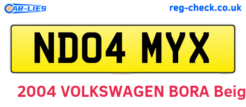 ND04MYX are the vehicle registration plates.