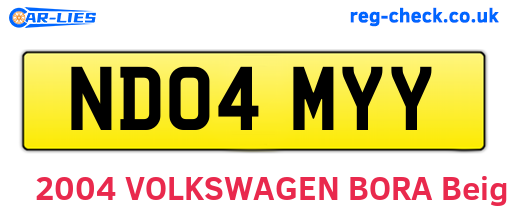 ND04MYY are the vehicle registration plates.