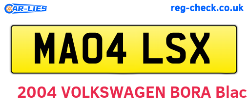 MA04LSX are the vehicle registration plates.